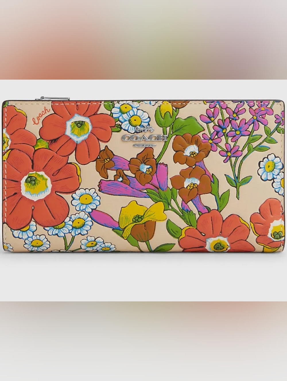 Coach 👛  Slim Zip Wallet With Floral Print🪻💠💐